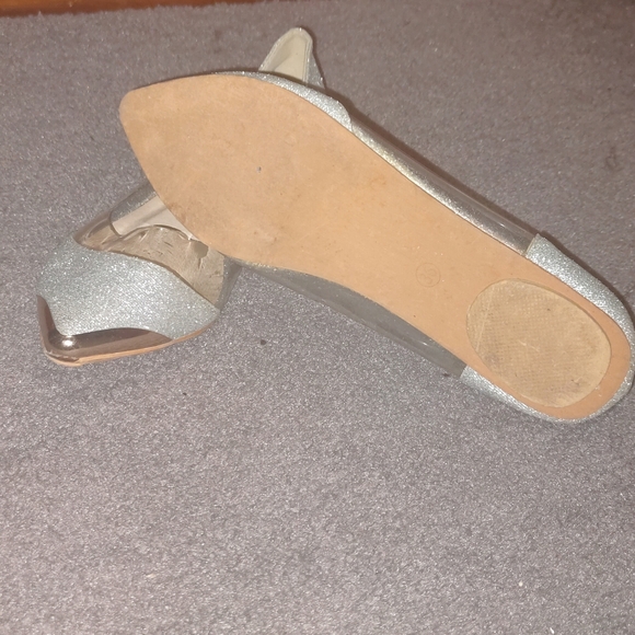Silver and clear pointed ballet flat shoes. - Picture 3 of 3